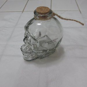 Skull Face Clear Glass Bottle Small Halloween height 4"